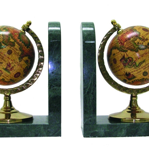 Serre-Livres en Marbre avec Globe Terrestre Antique - Hauteur 17 cm