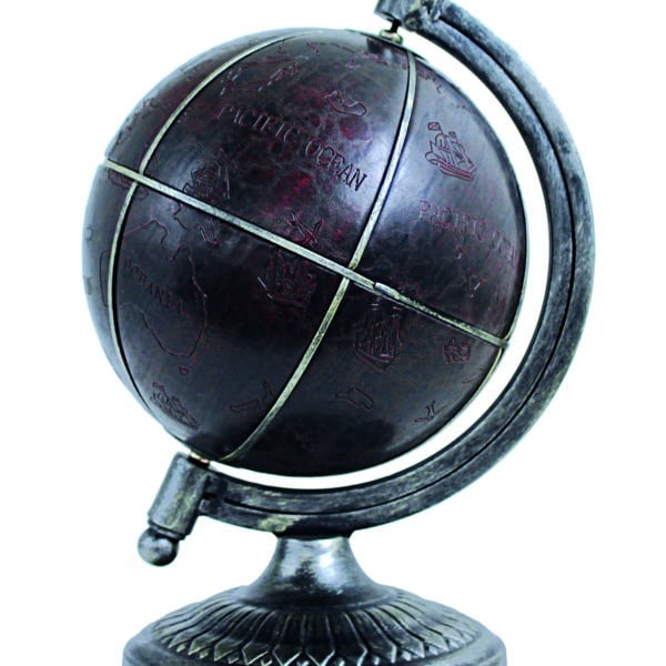 Globe Terrestre Décoratif en Similicuir avec Support en Métal Satiné - 35 cm