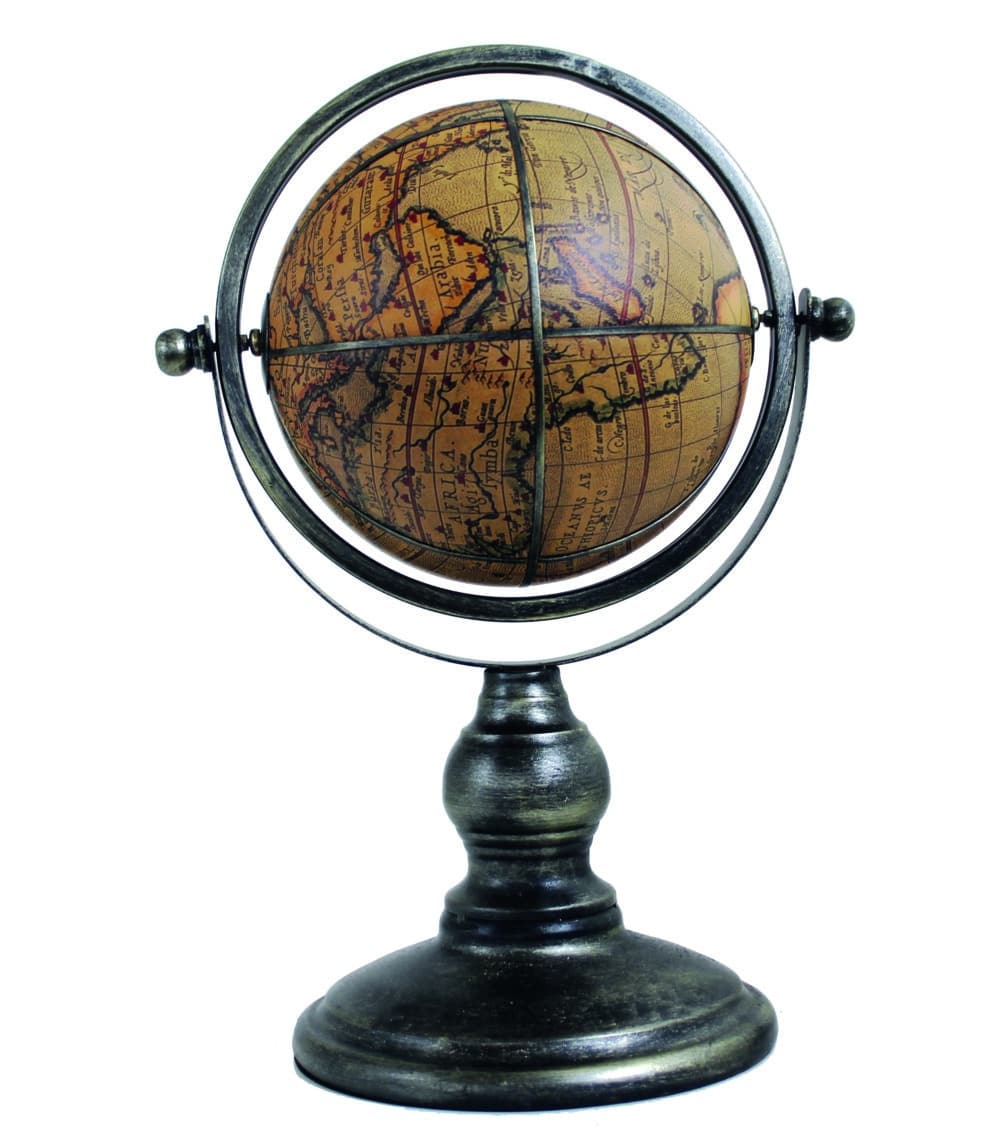 Globe Terrestre Décoratif sur Piédestal en Similicuir - Hauteur 42 cm avec Support en Métal Satiné