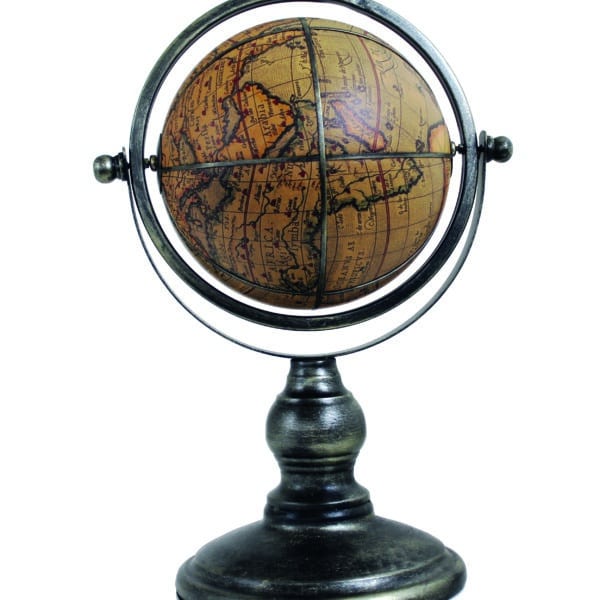 Globe Terrestre Décoratif sur Piédestal en Similicuir - Hauteur 42 cm avec Support en Métal Satiné