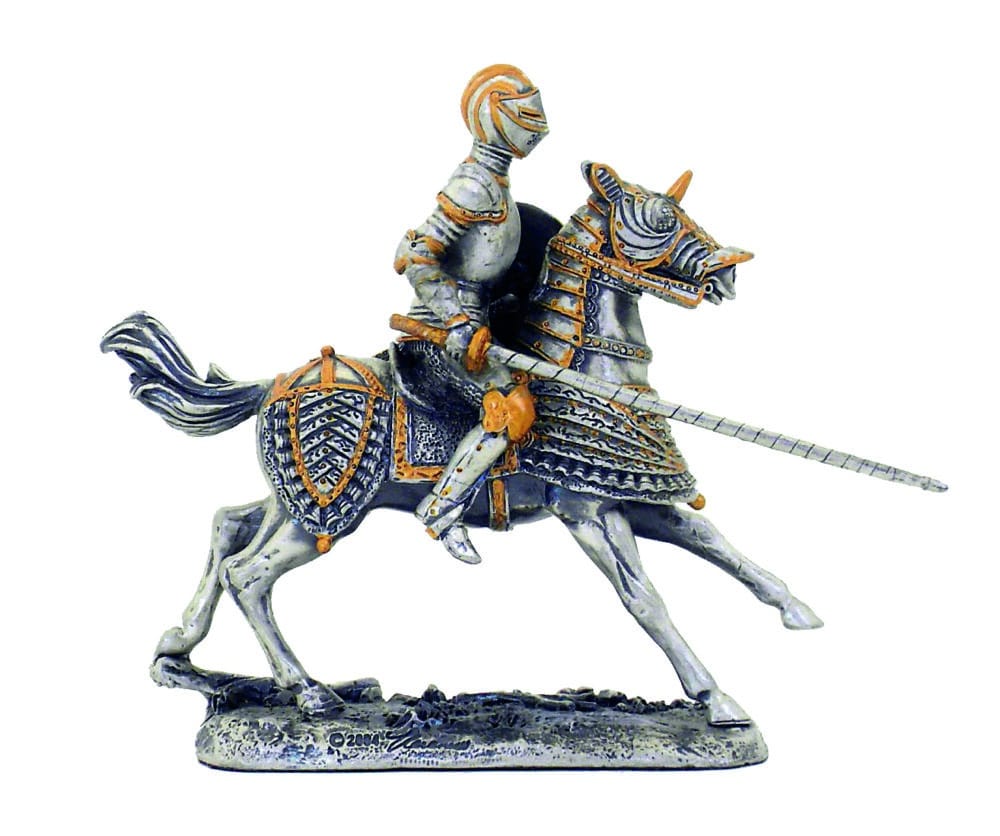 Statuette de Chevalier Médiéval sur Cheval avec Lance – Sculpture en Étain de Haute Qualité