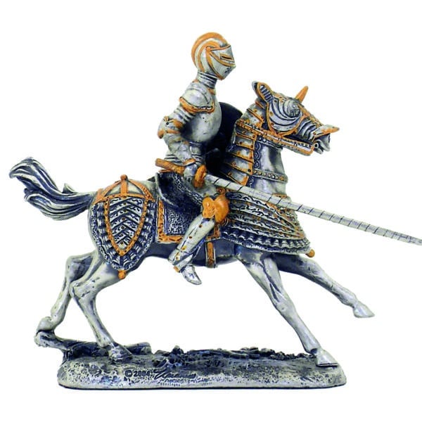 Statuette de Chevalier Médiéval sur Cheval avec Lance – Sculpture en Étain de Haute Qualité