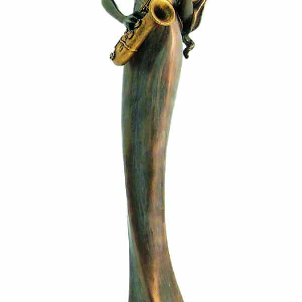 Statuette en Résine Finition Bronze de Femme Jouant du Saxophone - Décoration Élégante - 36 cm