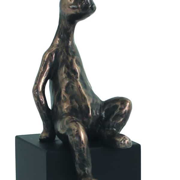 Statuette en Bronze "Lapin Assis" sur Socle en Résine Noire - Décoration Moderne