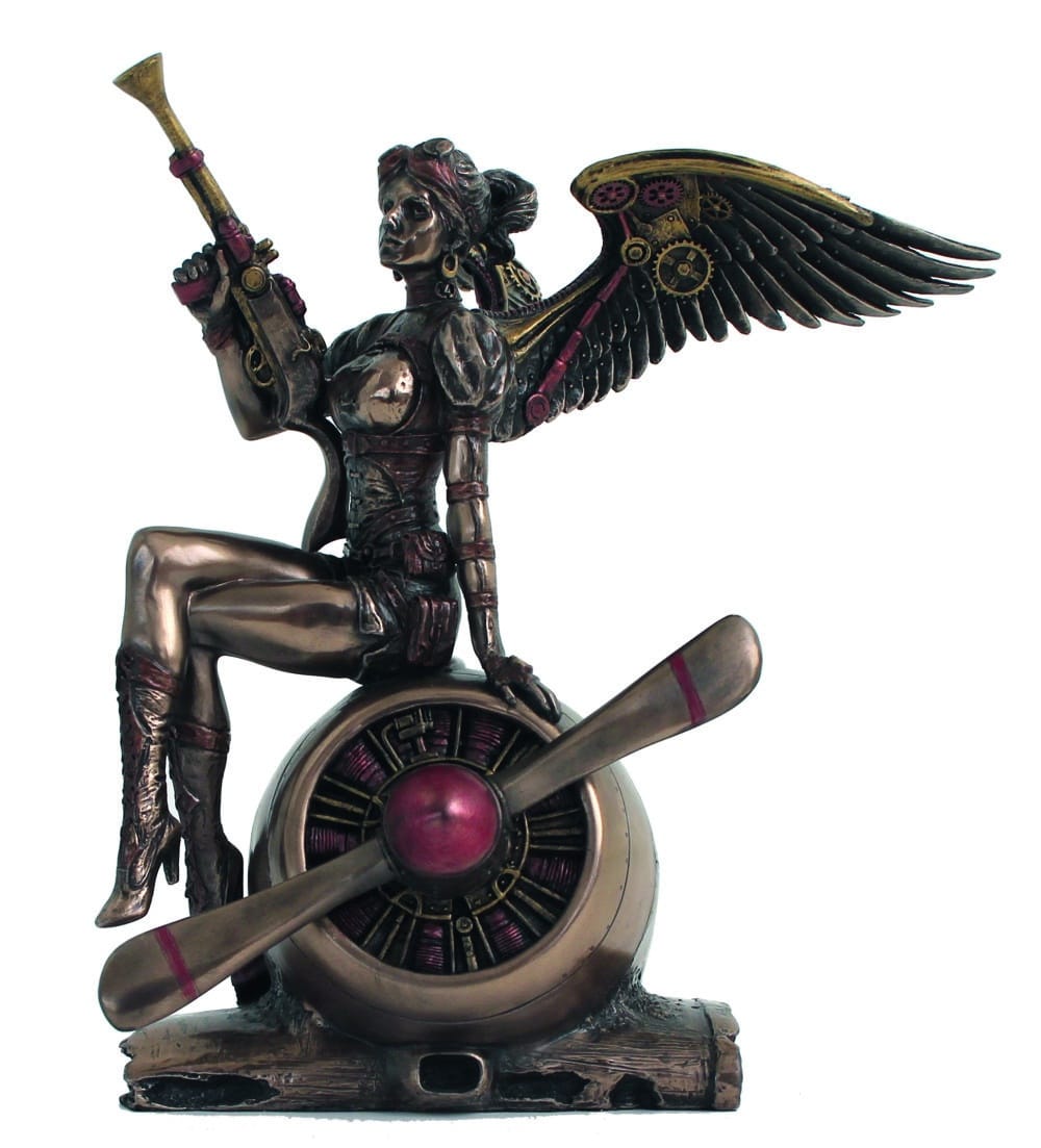 Statuette Steampunk Ange Aviateur - Décoration Vintage en Résine Bronze