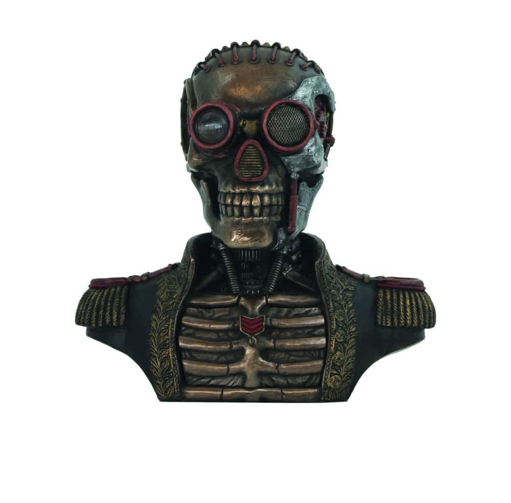 Statuette Squelette Steampunk en Uniforme avec Tiroir Secret