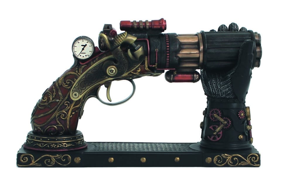 Statuette Steampunk Pistolet Décoratif - Support Main Mécanique