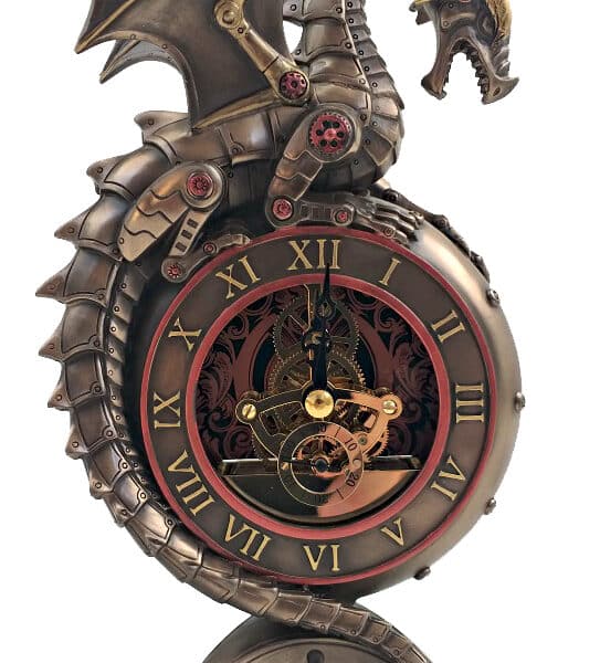 Horloge Statuette Dragon Steampunk avec Mécanisme Apparent – Décoration Fantastique et Gothique