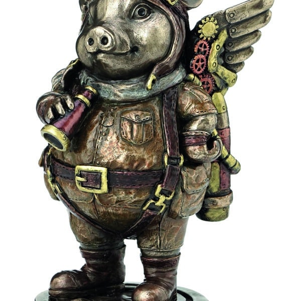 Statuette Cochon Aviateur Steampunk avec Ailes - Décoration Originale Vintage