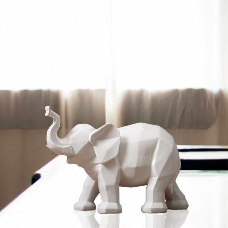 Statue éléphant blanc en résine géométrique - Déco Statue