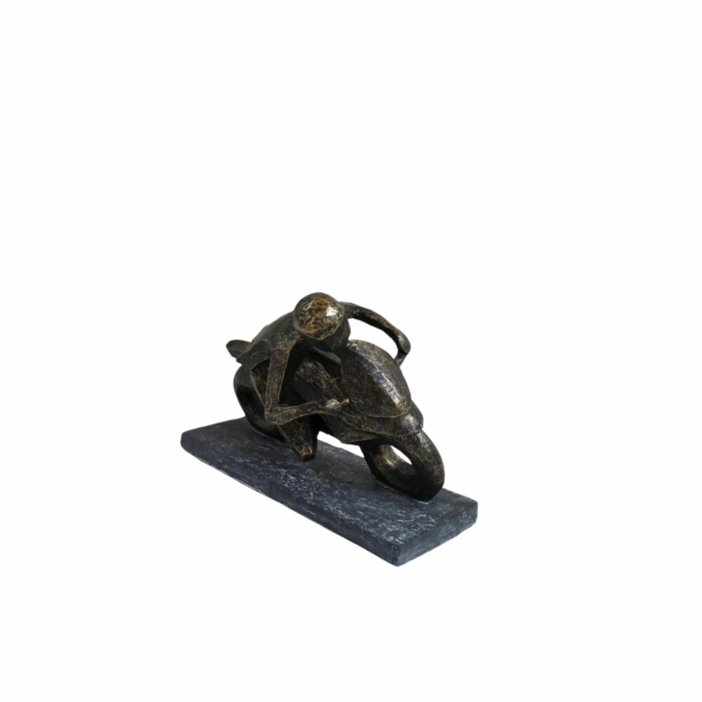 Statuette du Motard en Course – Sculpture Moderne en Résine Finition Bronze