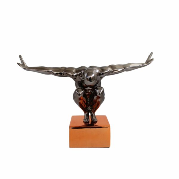 Statuette en Résine Finition Bronze - Sculpture d'Homme en Position Accroupie - Hauteur 30 cm