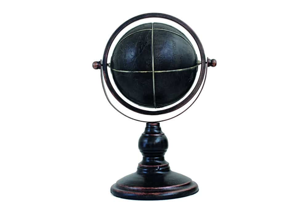 Globe Terrestre Décoratif sur Piédestal en Similicuir avec Support en Métal Satiné - 42 cm