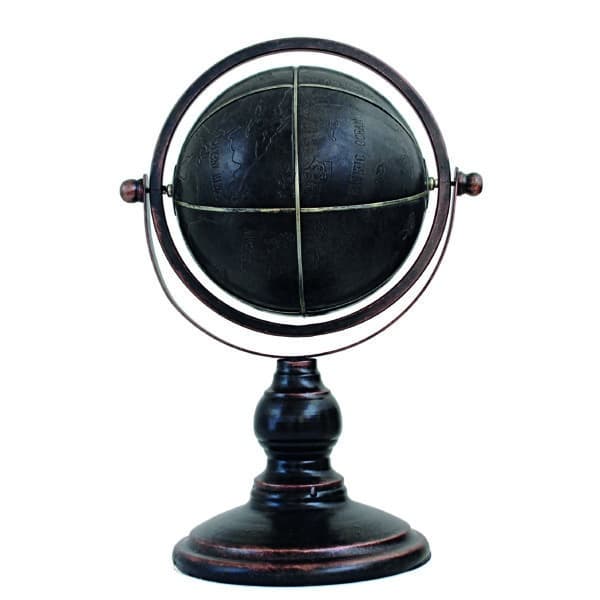 Globe Terrestre Décoratif sur Piédestal en Similicuir avec Support en Métal Satiné - 42 cm