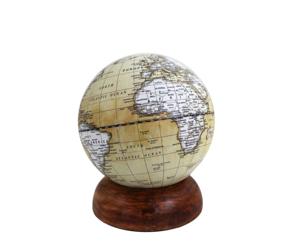 Globe Terrestre Moderne avec Base Amovible en Bois - Hauteur 17 cm, Diamètre 15 cm