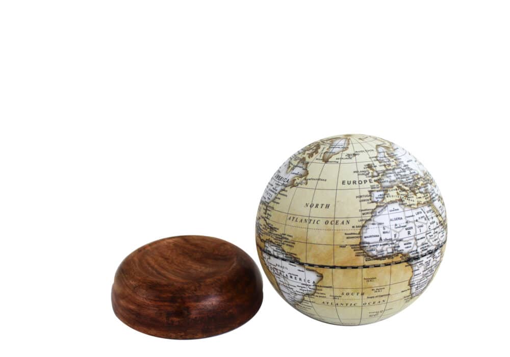 Globe Terrestre Moderne avec Base Amovible en Bois - Hauteur 17 cm, Diamètre 15 cm