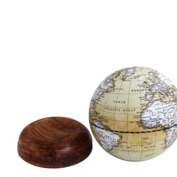 Globe Terrestre Moderne avec Base Amovible en Bois - Hauteur 17 cm, Diamètre 15 cm