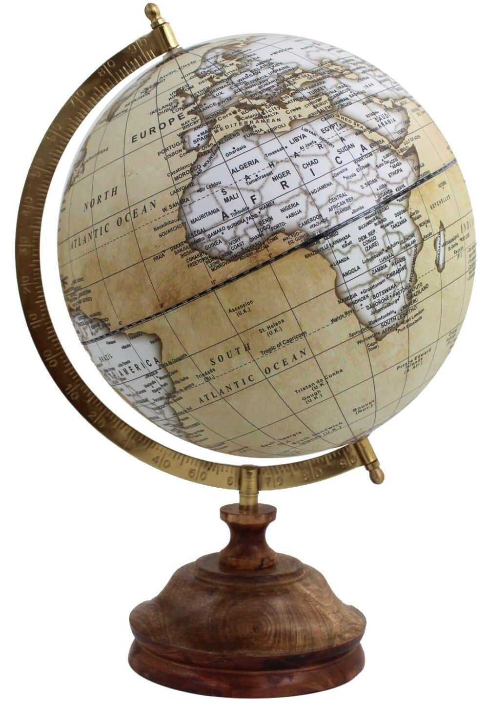 Globe Terrestre Décoratif avec Carte Actuelle et Base en Bois – Disponible en 3 Tailles