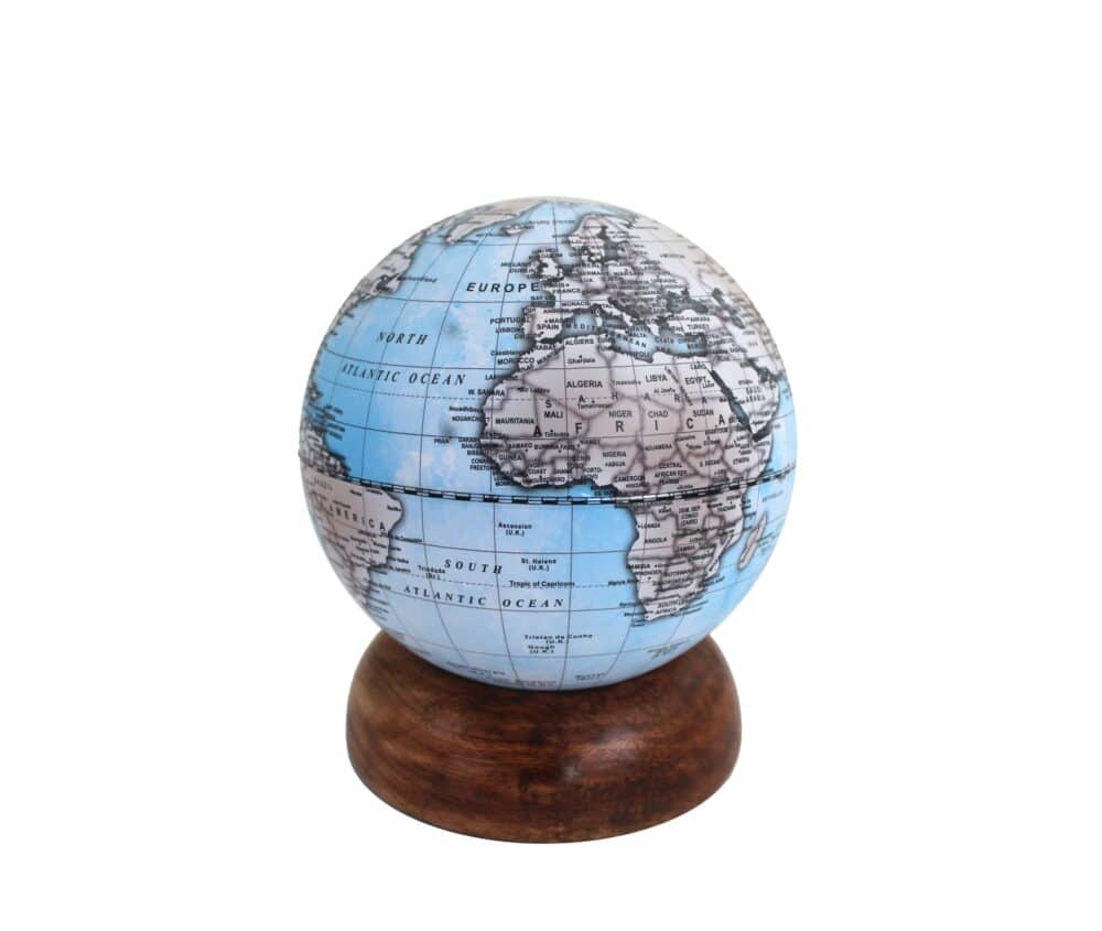 Globe terrestre avec Carte Actuelle et Base en Bois Amovible