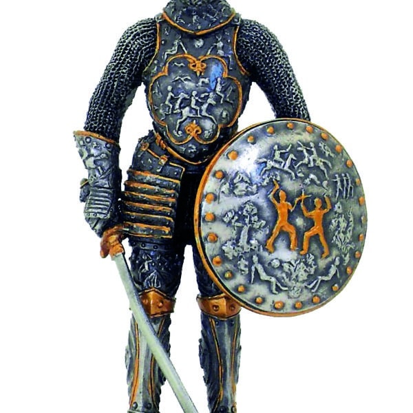 Statuette de Chevalier Médiéval en Armure avec Bouclier - Figurine Décorative en Résine