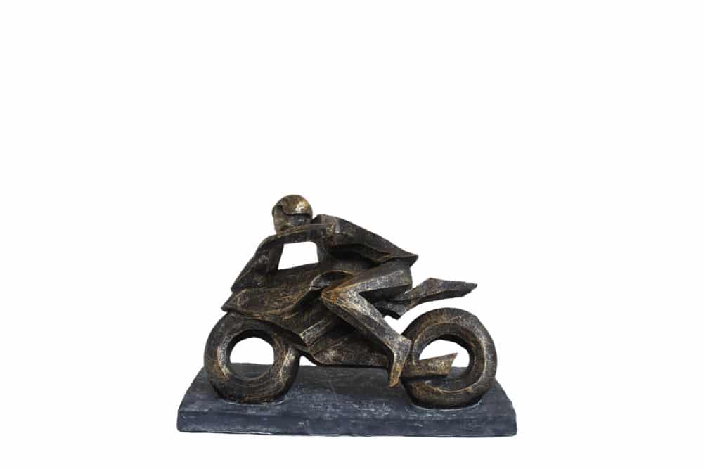 Statuette du Motard en Course – Sculpture Moderne en Résine Finition Bronze