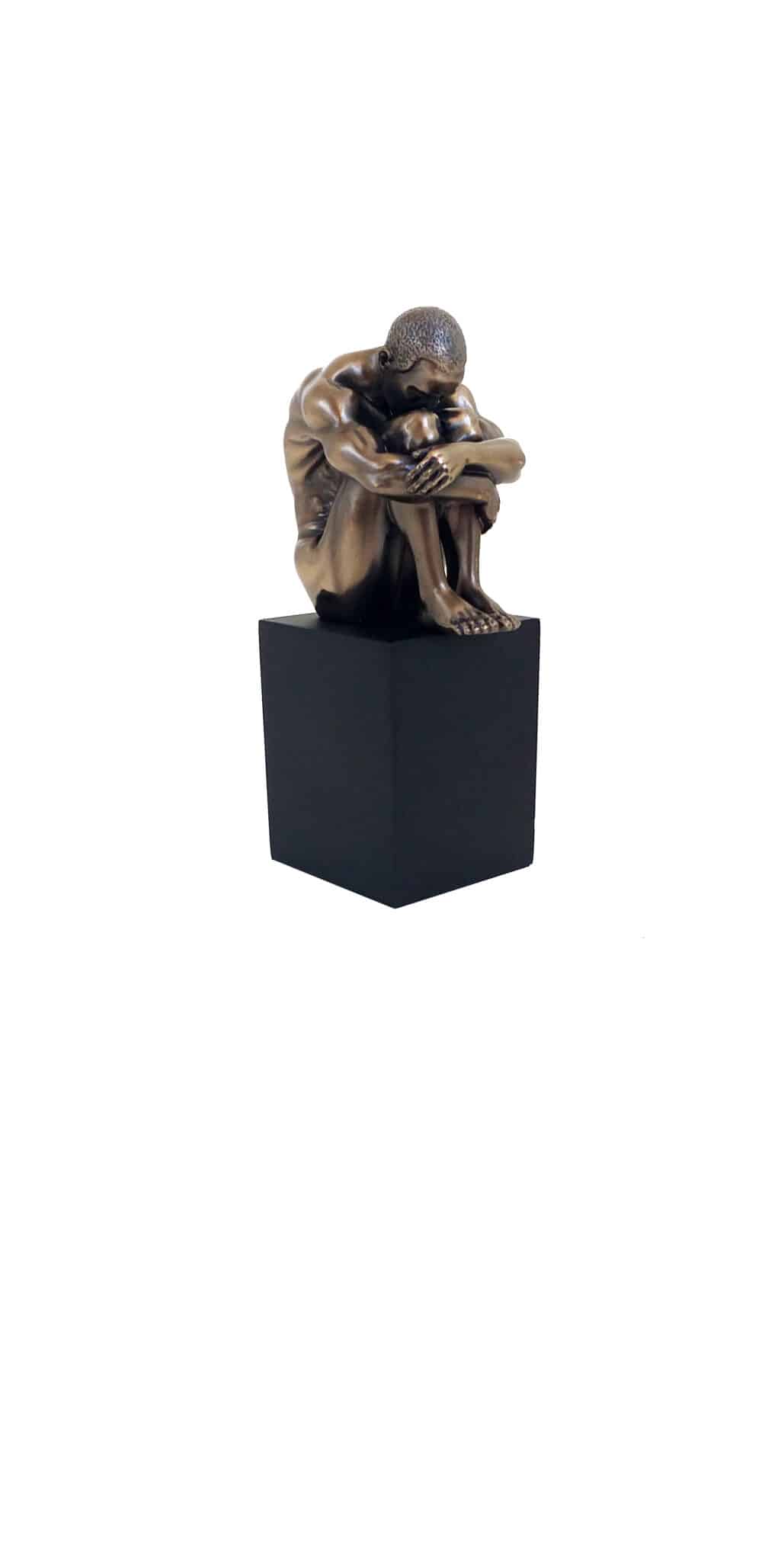 Statuette de Pensée Profonde en Resine Finition Bronze sur Socle Noir - Décoration Contemporaine