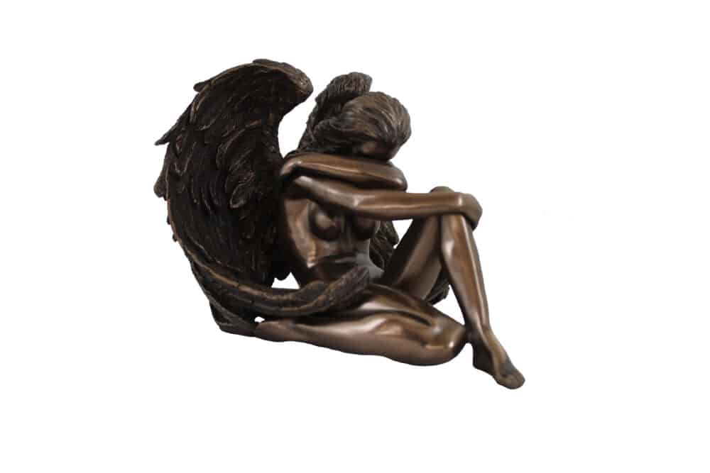 Statuette d'Ange en Resine Finition Bronze - Sculpture d'Ange Mélancolique