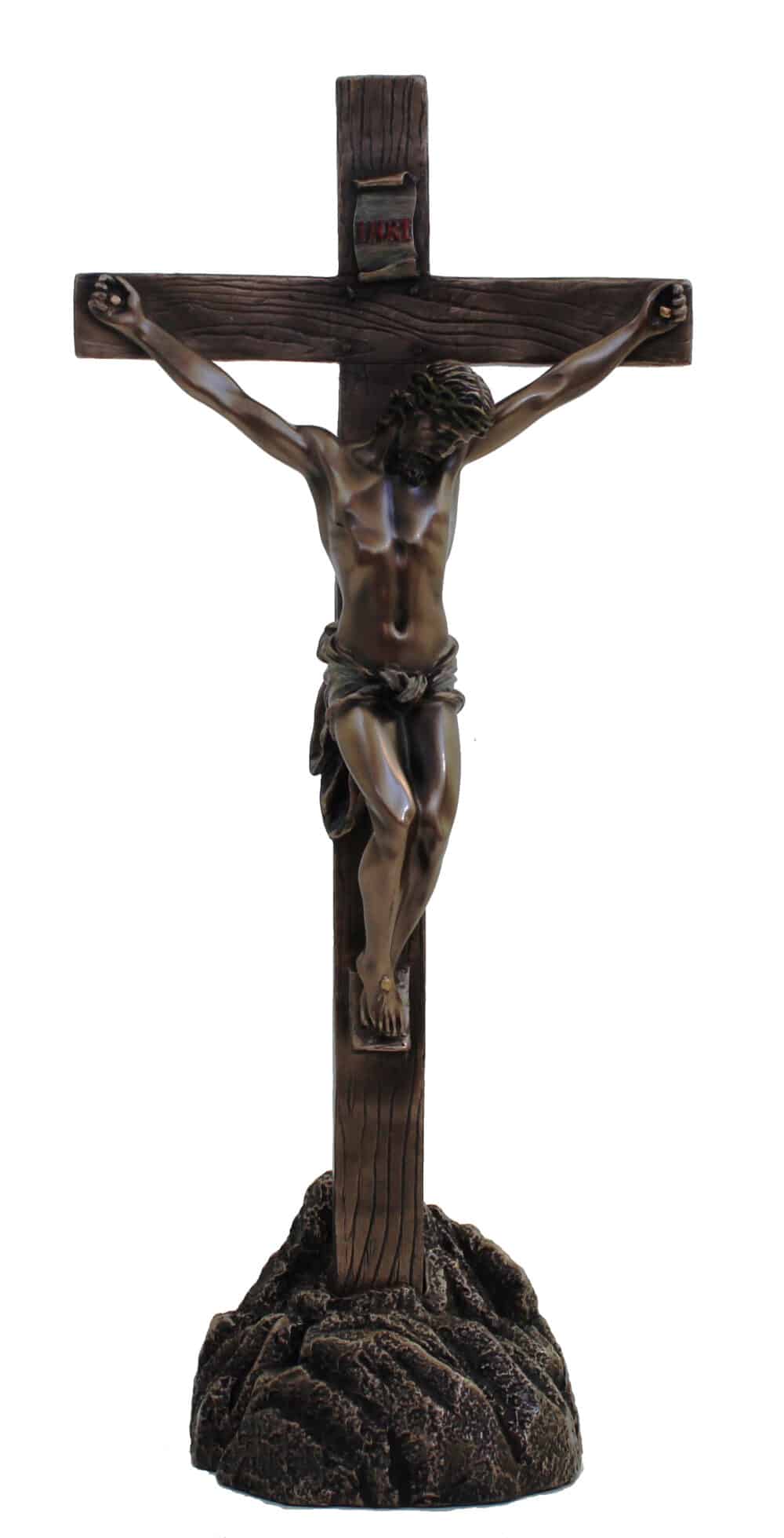 Statuette Christ en Croix - Crucifix en Résine Finition en Bronze