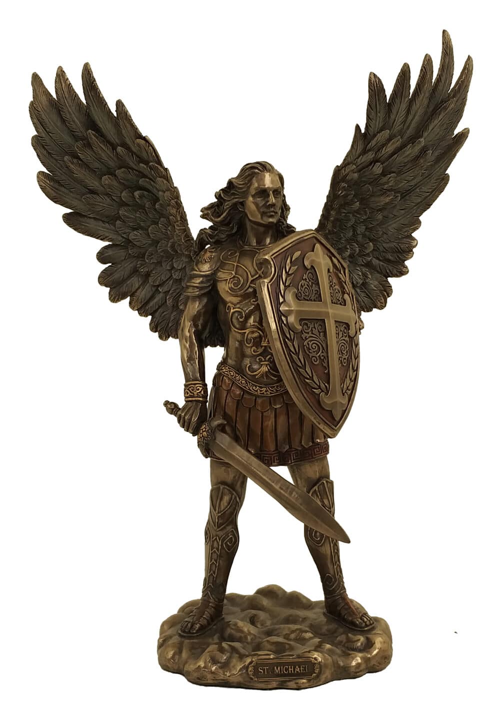 Statuette de l'Archange Saint Michel en Resine avec Finition Bronze Antique