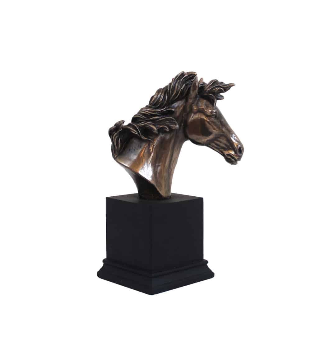 Statuette Tête de Cheval en Résine Finition Bronze - Décoration Équestre Élégante