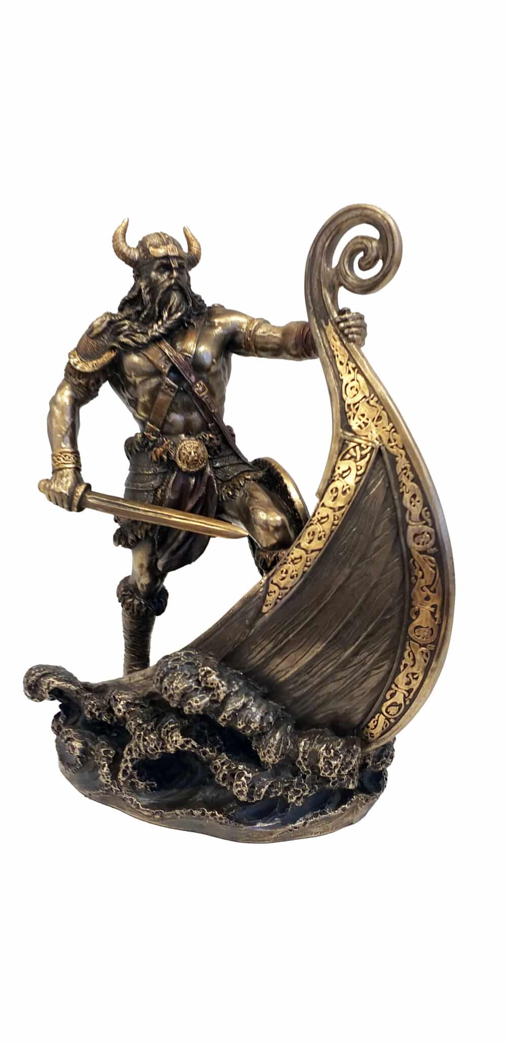 Statuette Viking en Résine - Guerrier Viking avec Navire Drakkar