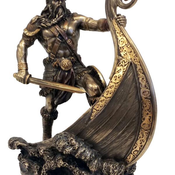 Statuette Viking en Résine - Guerrier Viking avec Navire Drakkar