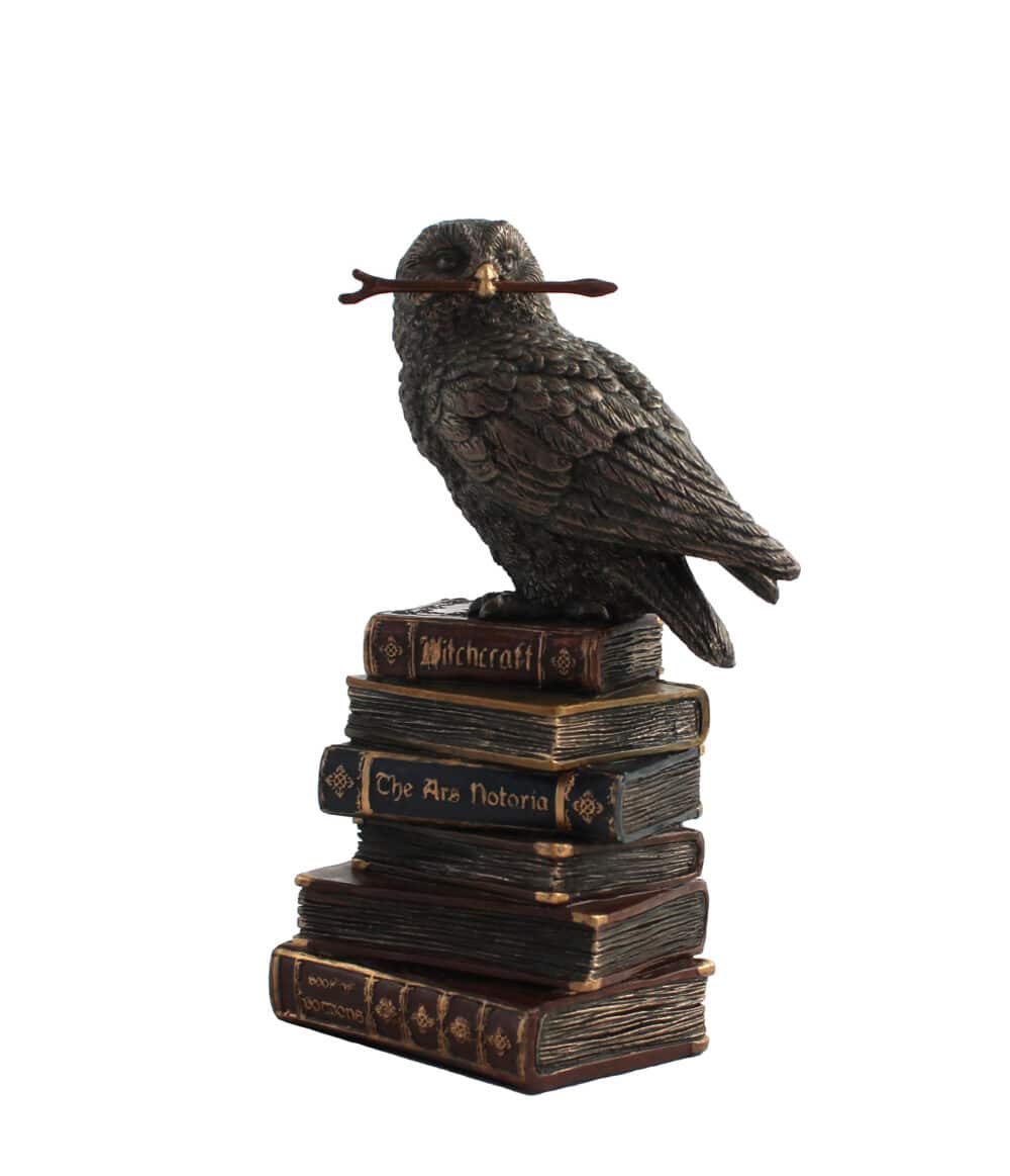 Statuette Hibou Mystique sur Livres Magiques - Décoration Esotérique