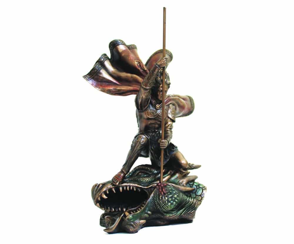 Statuette Saint Georges Terrassant le Dragon en Bronze - Sculpture Médiévale Description :