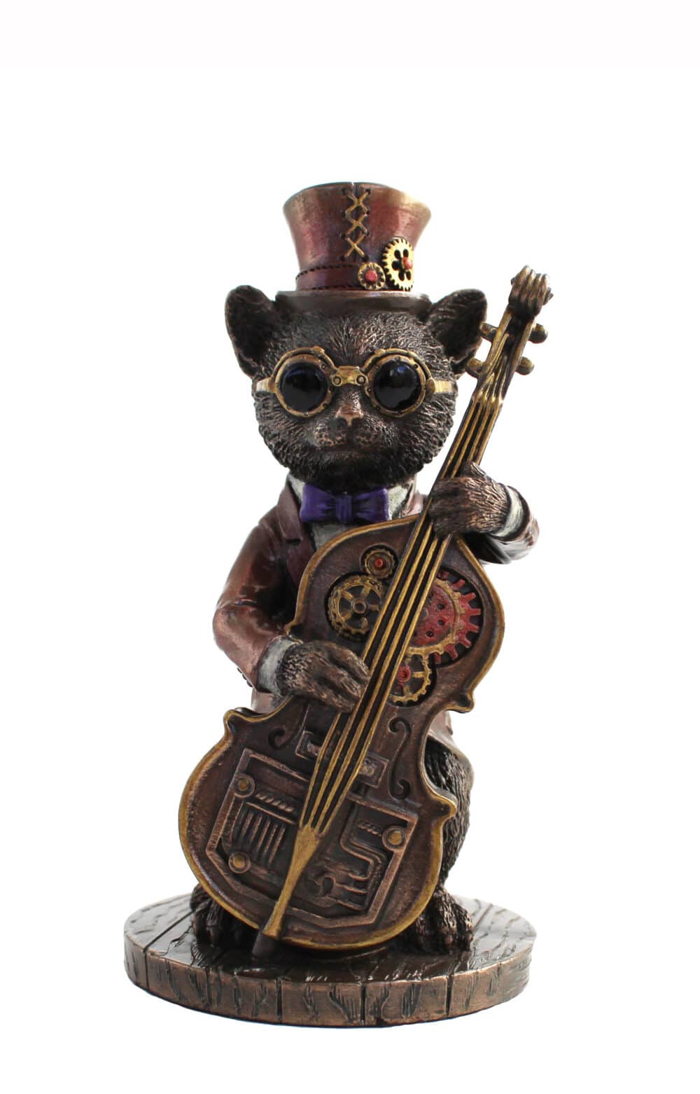 Statuette Steampunk Chat Musicien avec Violoncelle | Figurine Décorative Vintage en Résine