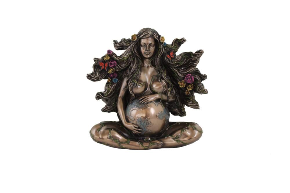 Statuette Mère Nature en Bronze – Sculpture de Déesse de la Terre Enceinte