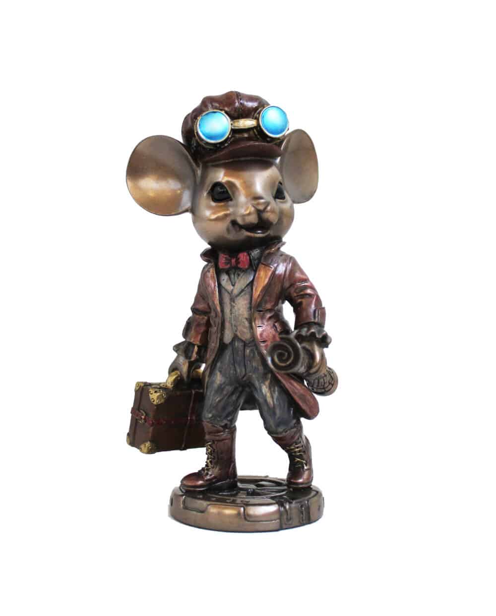 Statuette Steampunk Souris Voyageur - Décoration Originale en Résine