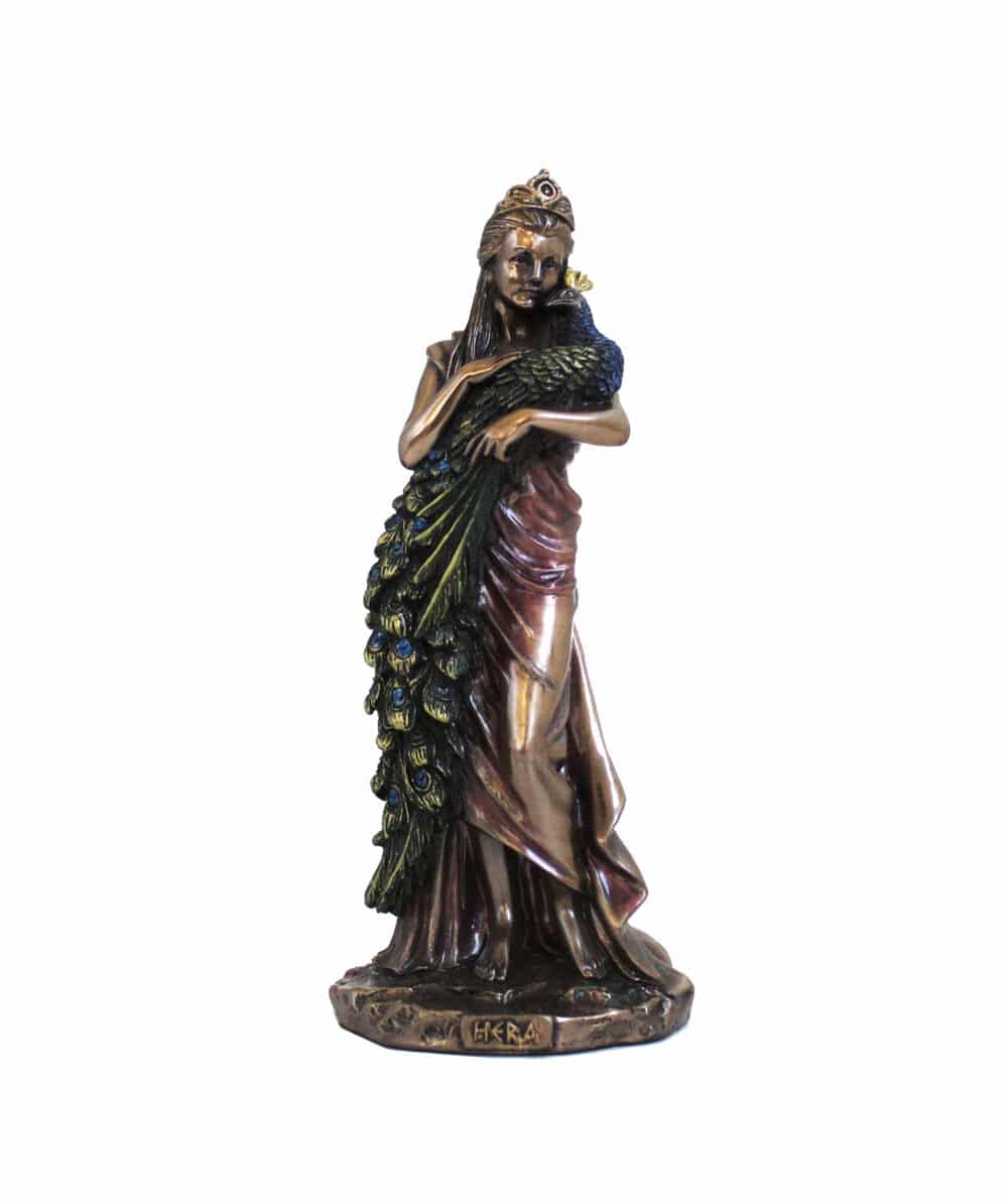 Statuette de Héra - Déesse du Mariage avec Paon - Sculpture Décorative en Résine